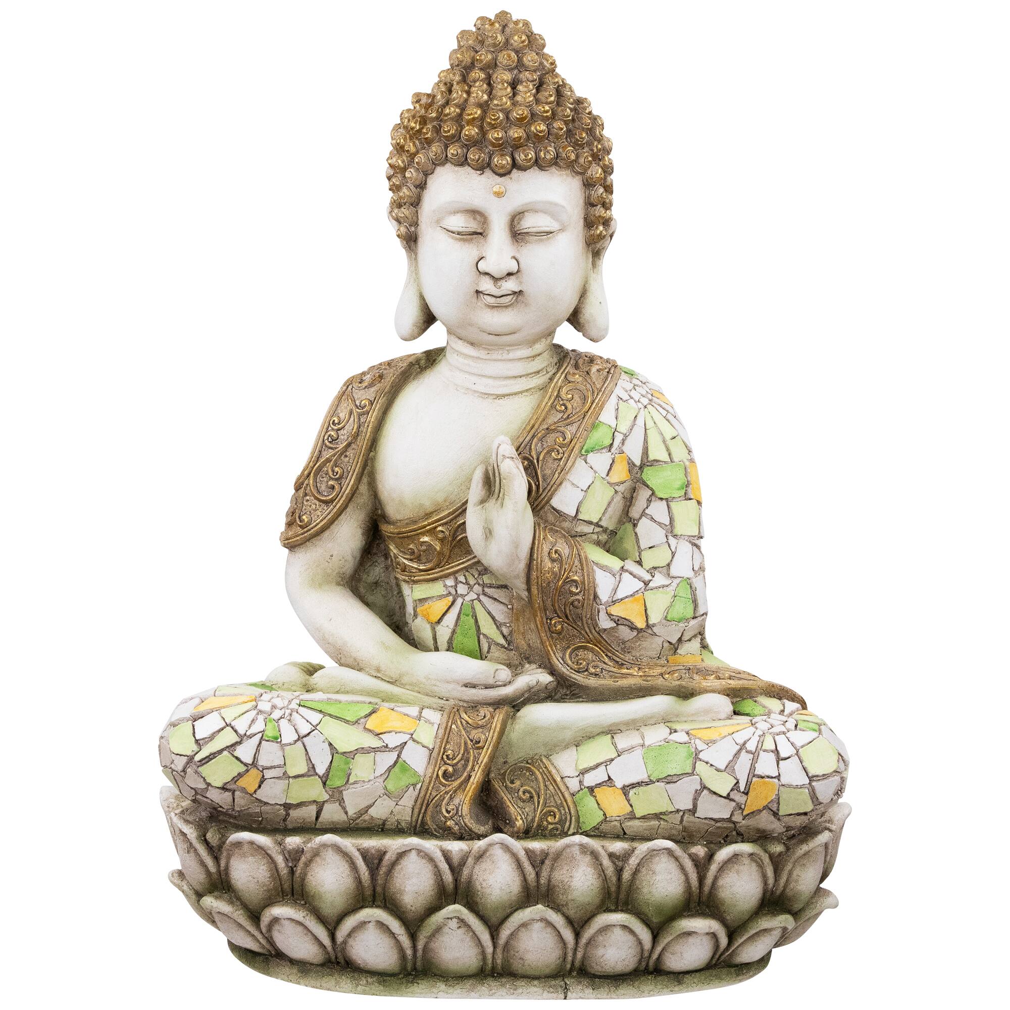 Meditating Mosaic Buddha Outdoor Ceramic Garden Statue - 19.5"